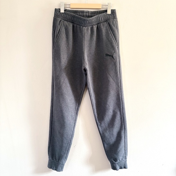 Puma Heather Grey Sweatpants with Logo & Cuffed Ankles - Picture 1 of 16